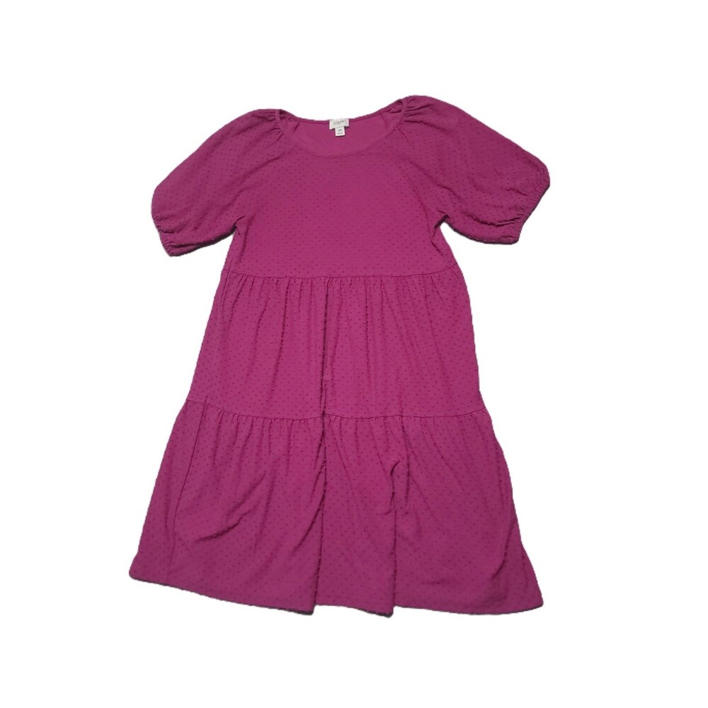 J Crew Tiered Dress Womens Size XS Pink Swiss Dot Short Puff Sleeves